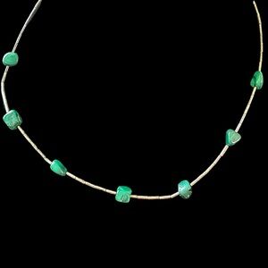Vintage Liquid Silver Heishi Malachite Station Southwestern Necklace 14.5”